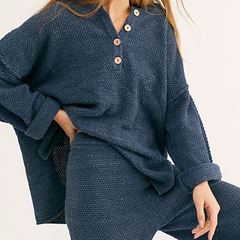 Free people Hailee sweater set Cozy Blue Knit Sweater and Pants Set